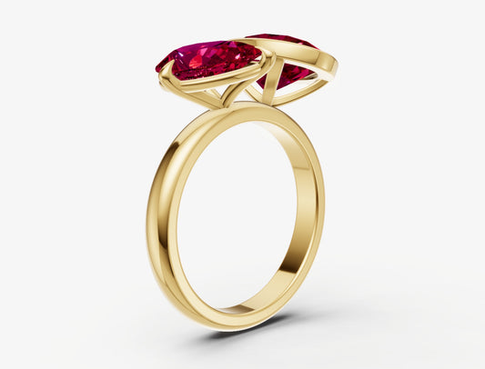 Ruby Toi et Moi Bezel Gemstone Engagement Ring