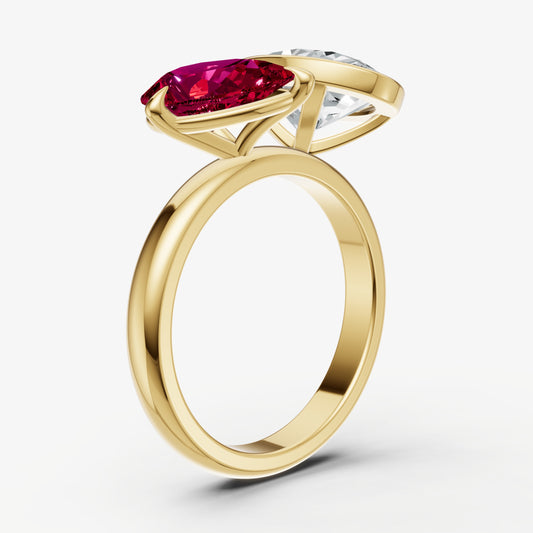 Ruby Toi et Moi Bezel Gemstone Engagement Ring