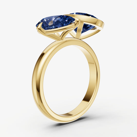 Blue sapphire Toi et Moi Bezel Gemstone Engagement Ring