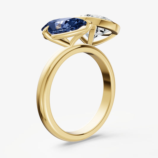 Blue sapphire Toi et Moi Bezel Gemstone Engagement Ring