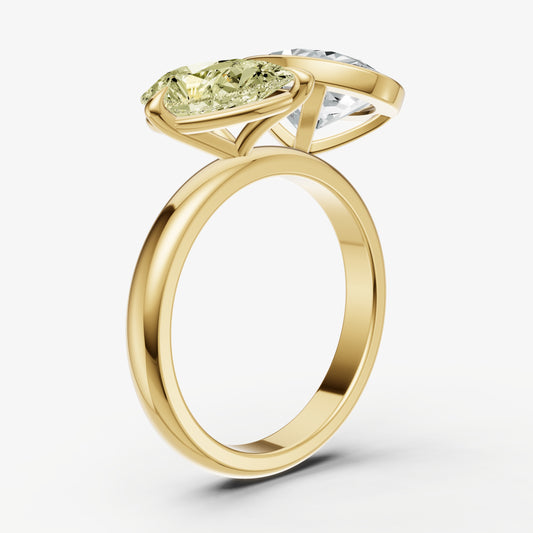 Yellow Diamond Toi et Moi Bezel Gemstone Engagement Ring