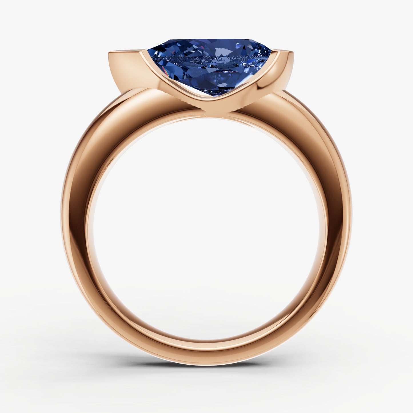 Blue sapphire Half Bezel East-West Gemstone Engagement Ring