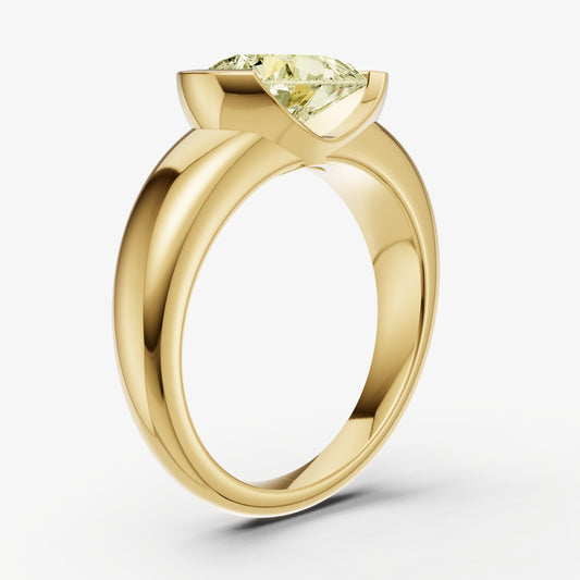 Yellow Diamond Half Bezel East-West Gemstone Engagement Ring