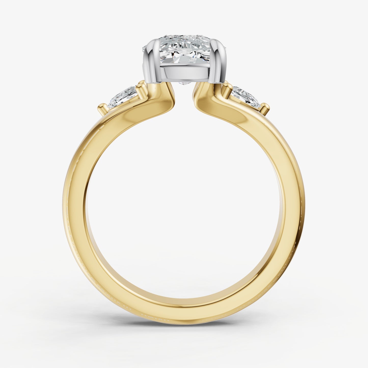 Elongated Cushion Engagement Ring with Half Moon Side Diamonds