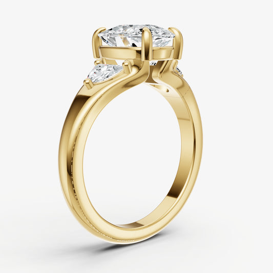 Old Miner Engagement Ring with Half Moon Side Diamonds