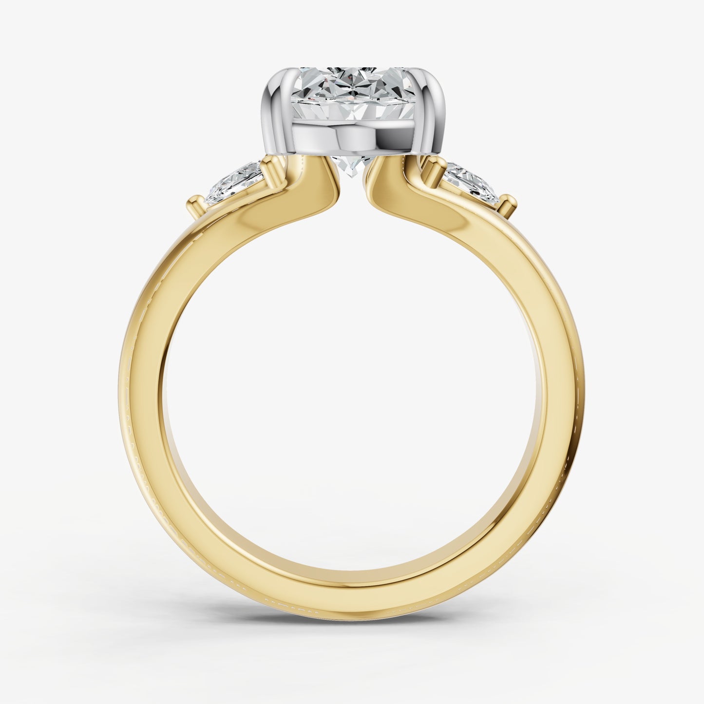 Oval Engagement Ring with Half Moon Side Diamonds