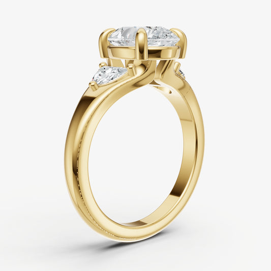 Pear Engagement Ring with Half Moon Side Diamonds