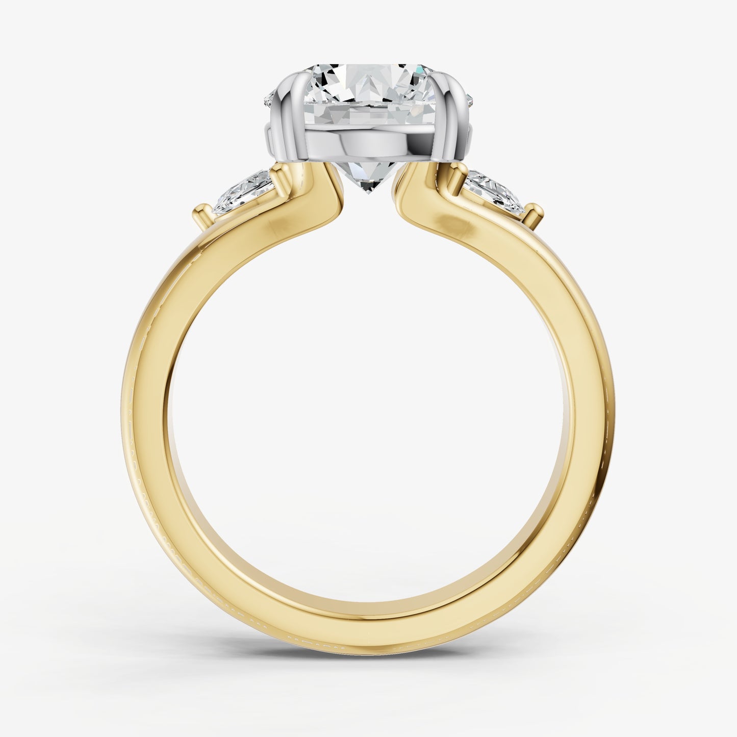 Round Engagement Ring with Half Moon Side Diamonds