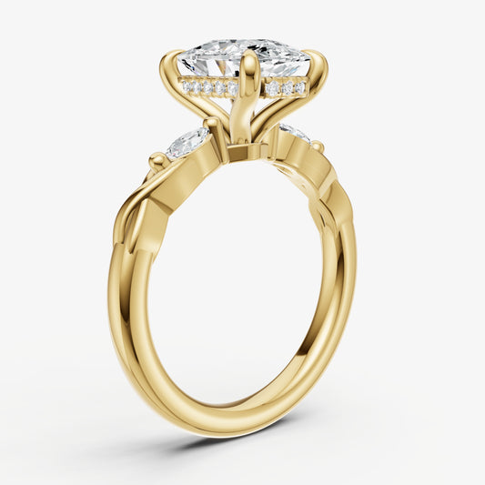 Old Miner Engagement Ring with Marquise Accent Diamonds