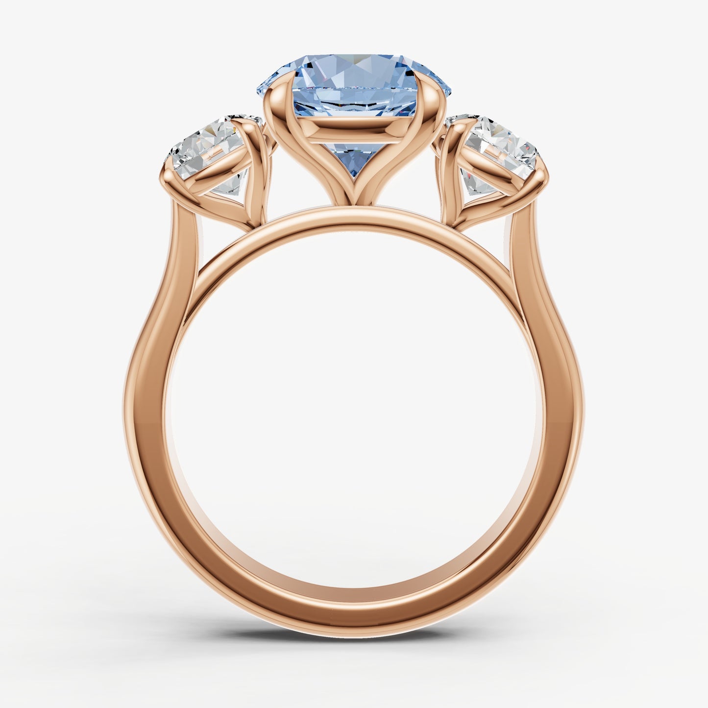 Aquamarine Round Trilogy Gemstone Engagement Ring with 0.50ct Side Stones