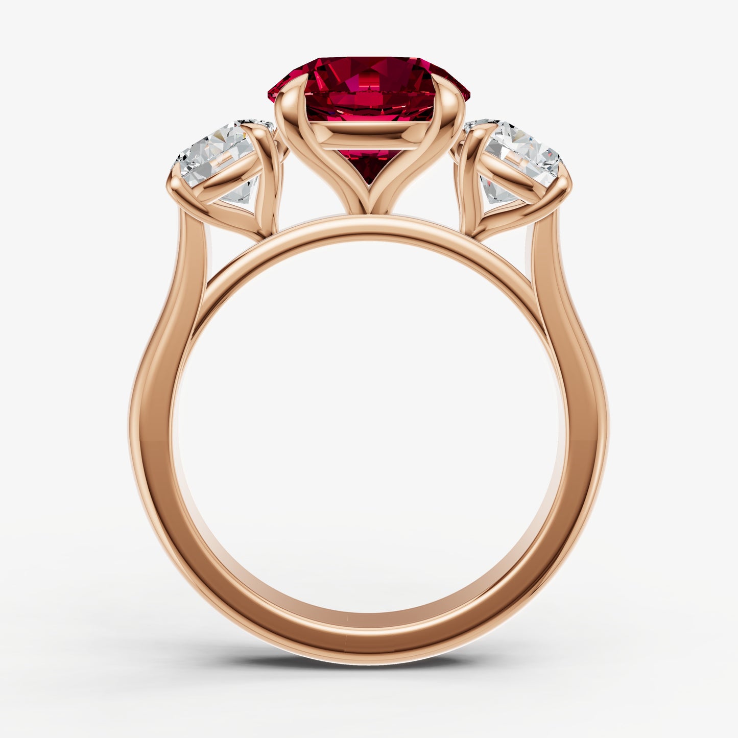 Ruby Round Trilogy Gemstone Engagement Ring with 0.50ct Side Stones