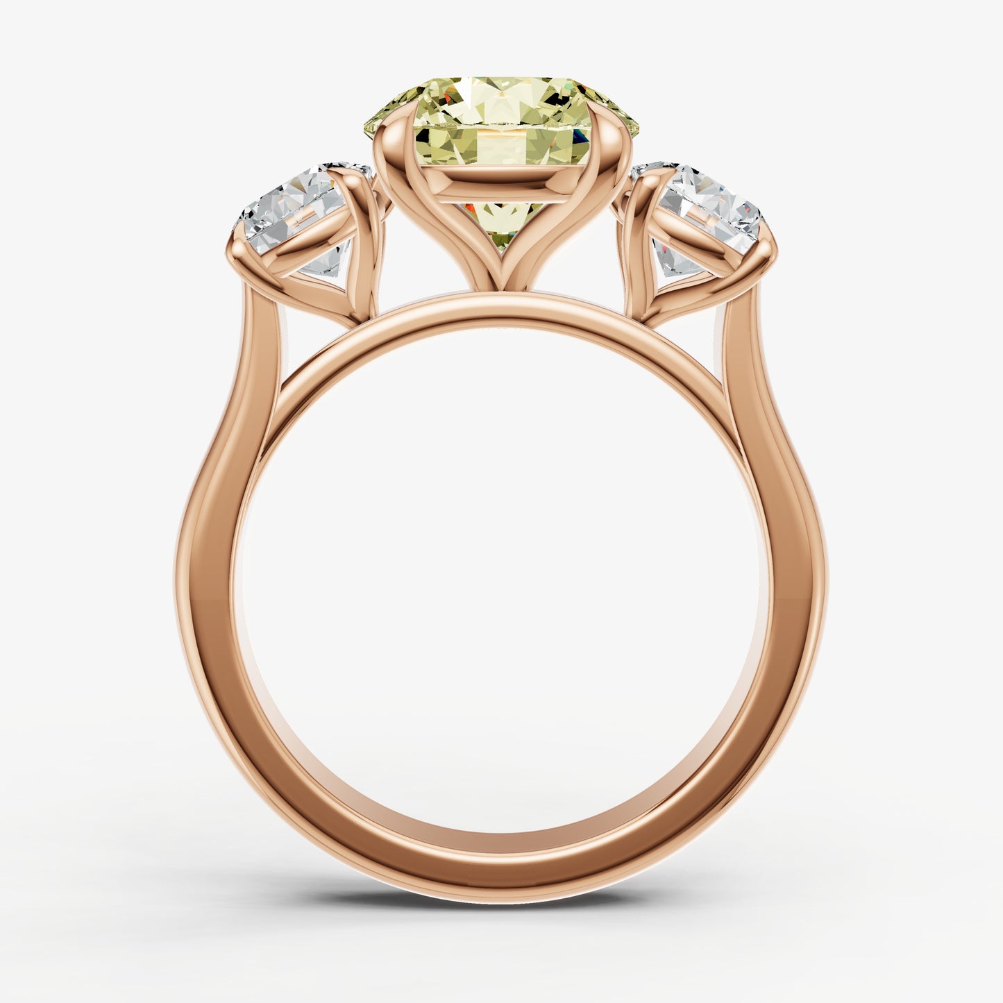 Yellow Diamond Round Trilogy Gemstone Engagement Ring with 0.50ct Side Stones