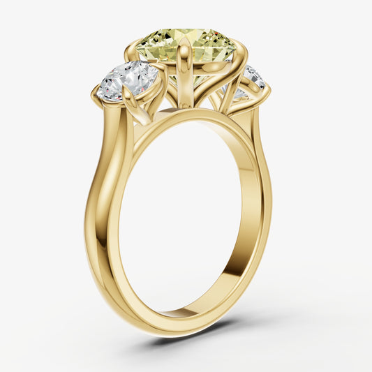 Yellow Diamond Round Trilogy Gemstone Engagement Ring with 0.50ct Side Stones