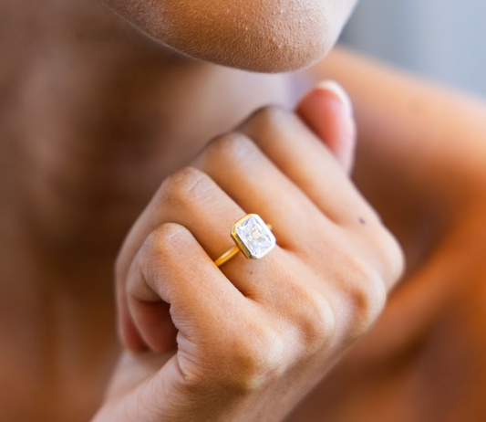 Bezel Set Engagement Ring with Radiant Cut Diamond