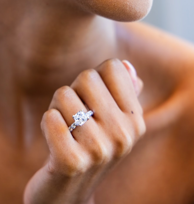 Powerful Prong Set Diamond Engagement Ring with Cushion Cut Diamond