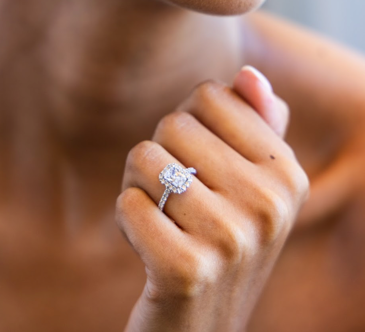 Signature Halo Diamond Engagement Ring with Radiant Cut Diamond