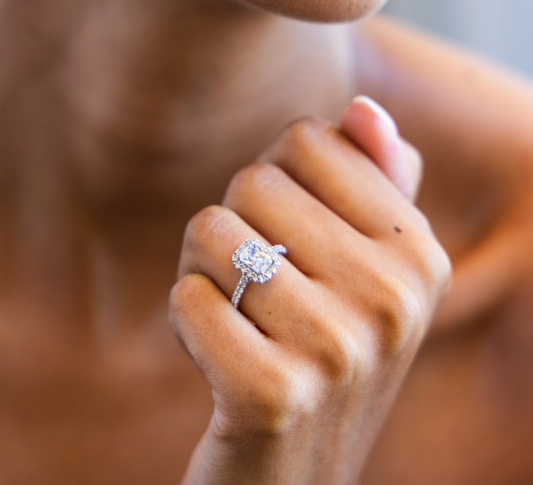 Signature Halo Diamond Engagement Ring with Radiant Cut Diamond