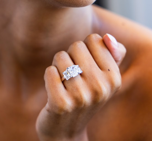 Three Stone Engagement Ring with Radiant Cut Diamonds