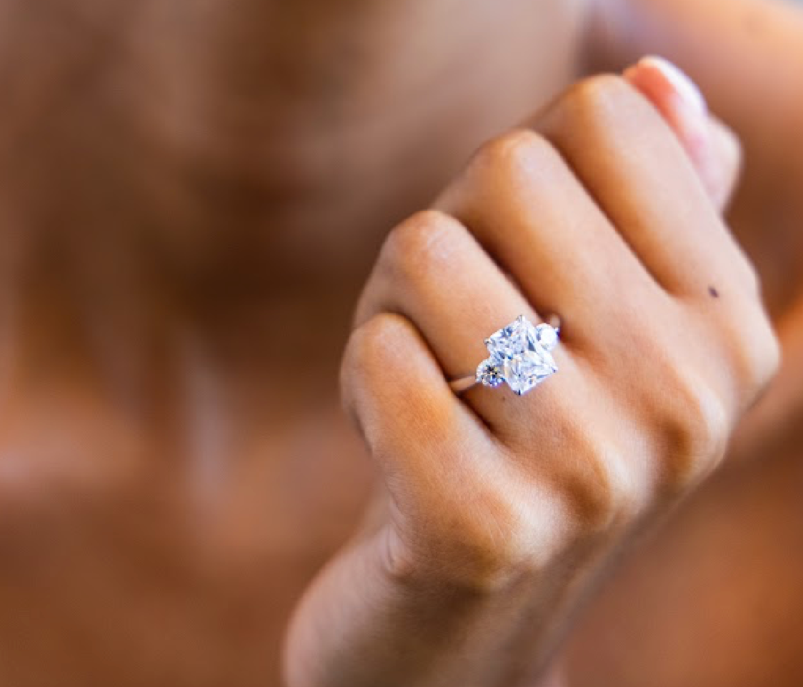 Round Trilogy Engagement Ring with Radiant Cut Diamond