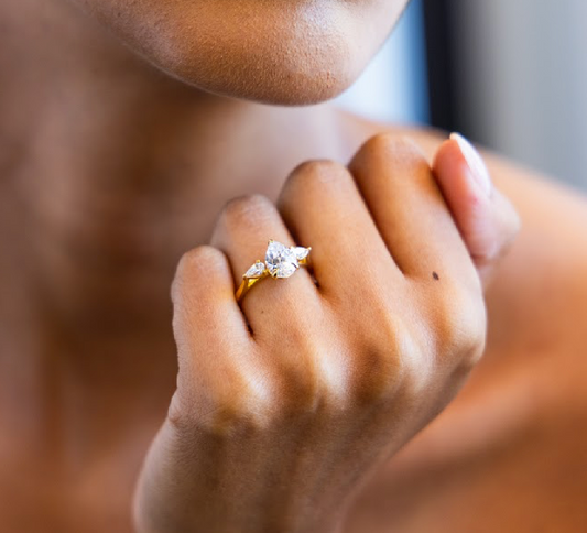 Three Stone Engagement Ring with Pear Cut Diamonds
