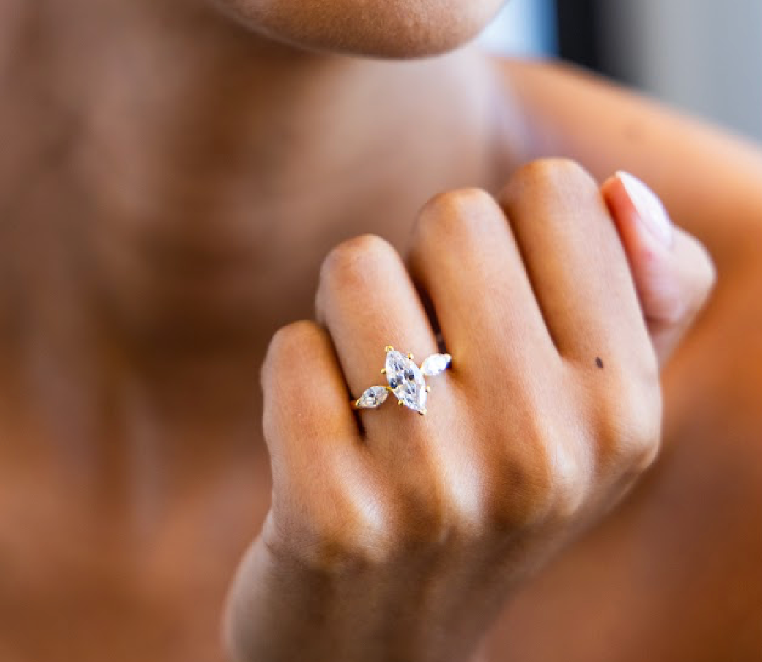 Three Stone Engagement Ring with Marquise Cut Diamonds