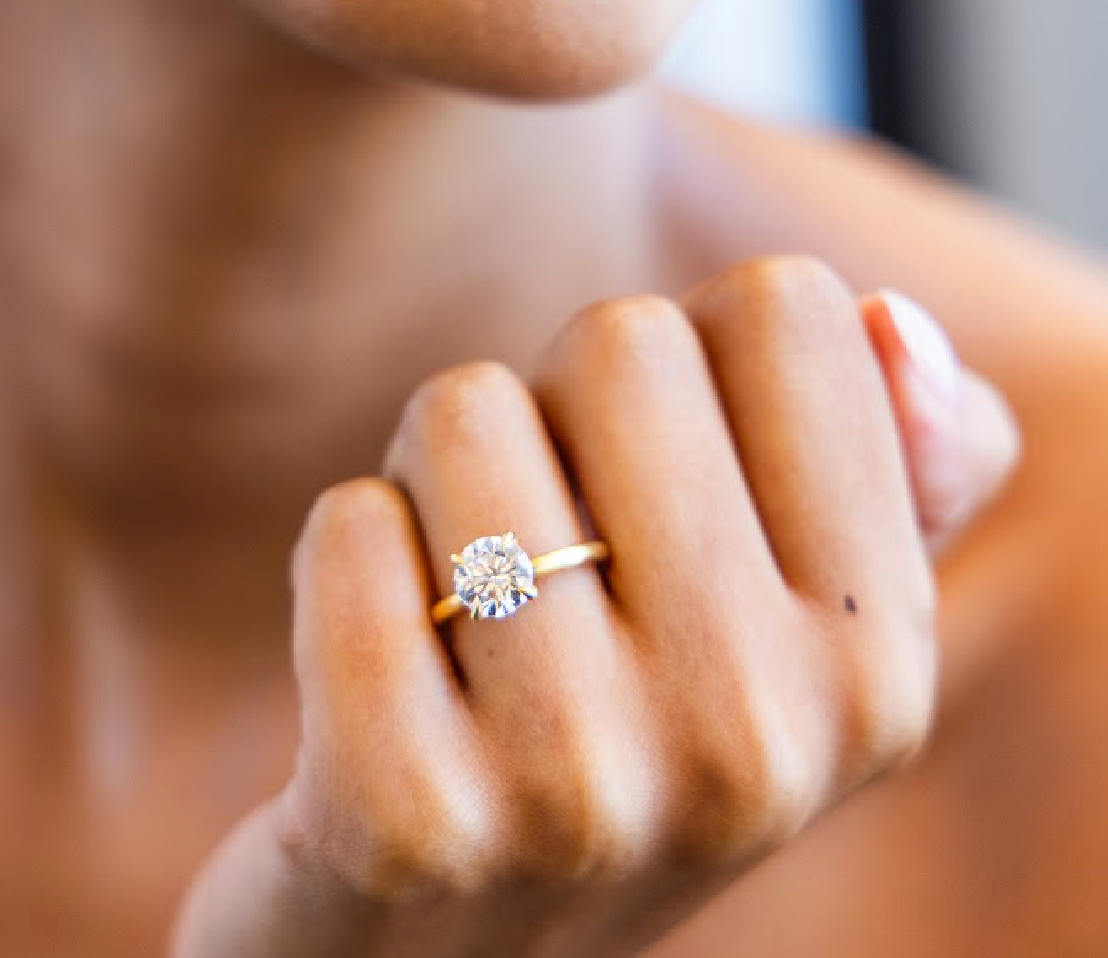 Hidden Halo Signature Solitaire Engagement Ring with Round Brilliant Cut Diamond