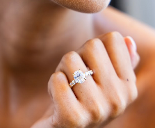 Powerful Prong Set Diamond Engagement Ring with Oval Cut Diamond