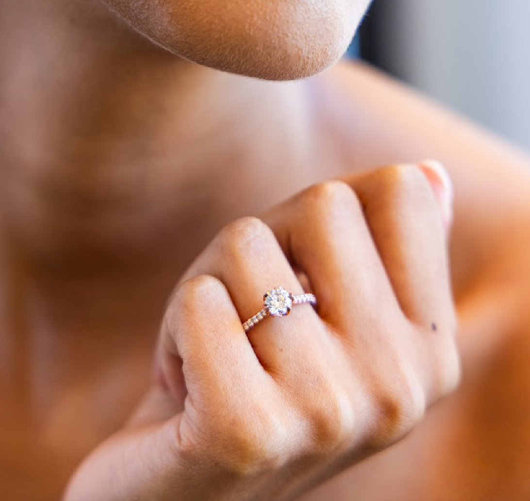 Cathedral Prong Set Diamond Engagement Ring with Round Brilliant Cut Diamond