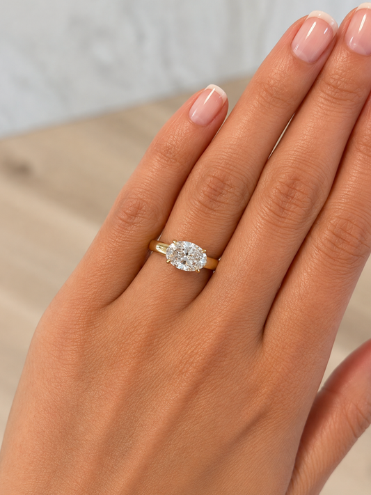 1.98ct Oval East West Tapered Solitaire