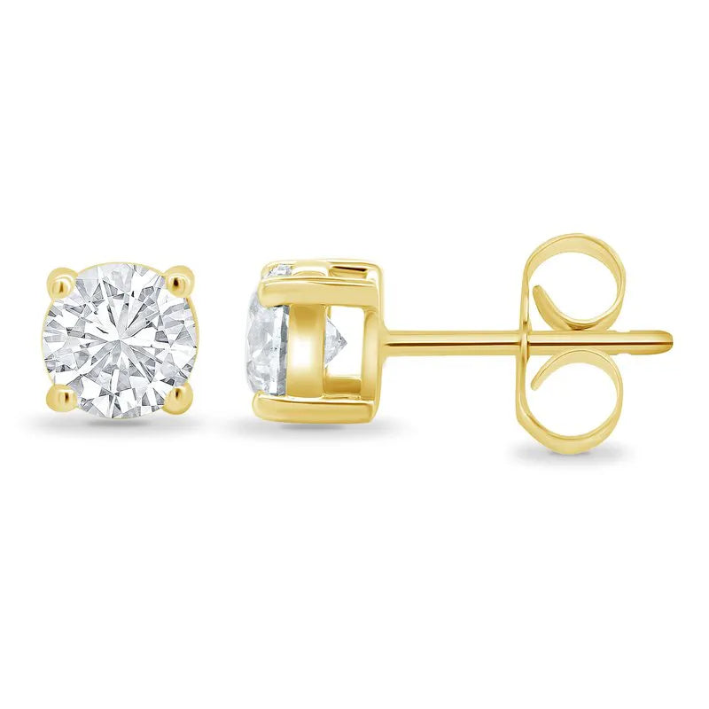 Round Brilliant Cut Natural Diamond Stud Earrings In 14K Solid Yellow-