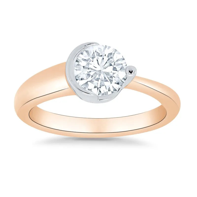 Round Half Bezel Solitaire Engagement Ring