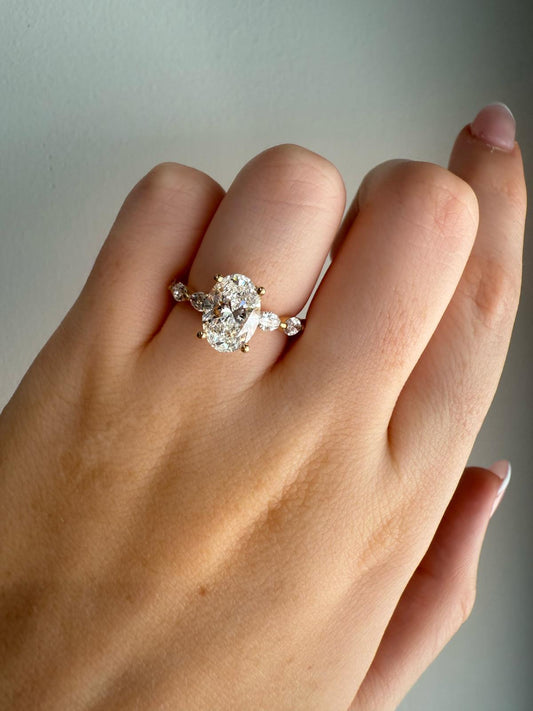 2.00ct Oval Marquise Diamond Band with Hidden Halo Engagement Ring