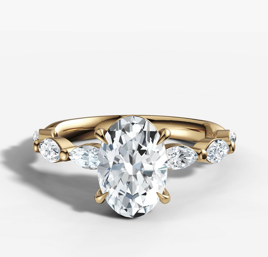 2.00ct Oval Marquise Diamond Band with Hidden Halo Engagement Ring