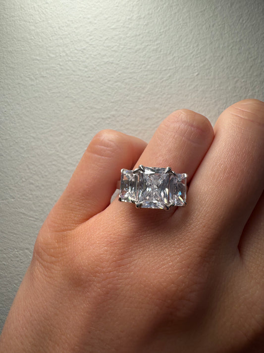 Three Stone Engagement Ring with Emerald Cut Diamonds