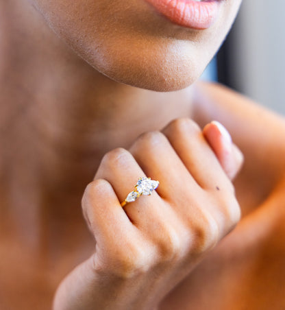 Pear Trilogy Engagement Ring with Round Brilliant Cut Diamond