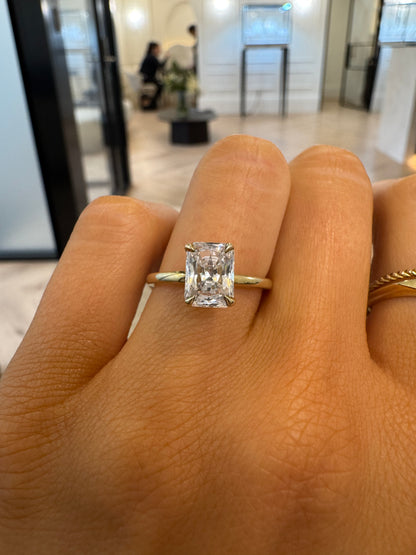 Hidden Halo Signature Solitaire Engagement Ring with Radiant Cut Diamond