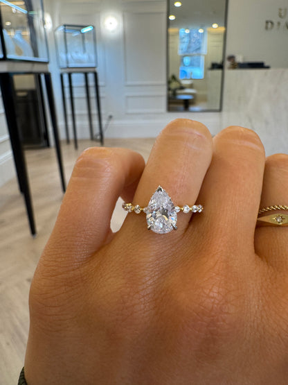 Petite Marquise and Round Single Prong Diamond Engagement Ring with Pear Cut Diamond