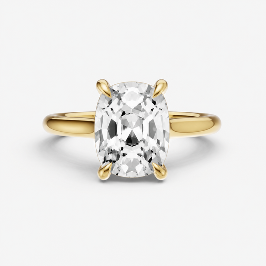Old Miner Cathedral Set Solitaire Engagement Ring with Hidden Halo