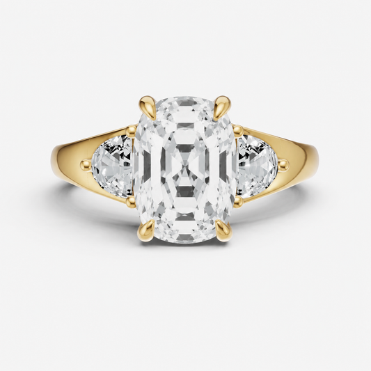 Old Miner Engagement Ring with Half Moon Side Diamonds