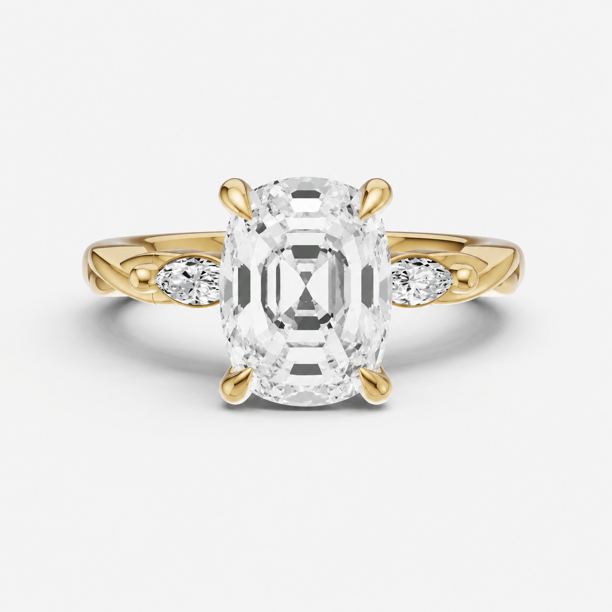 Old Miner Engagement Ring with Marquise Accent Diamonds