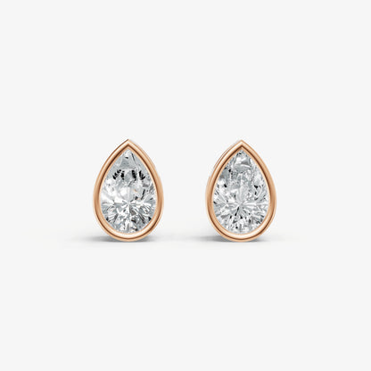 1.00ct Total Diamond Weight Pear Bezel Set Diamond Stud Earrings