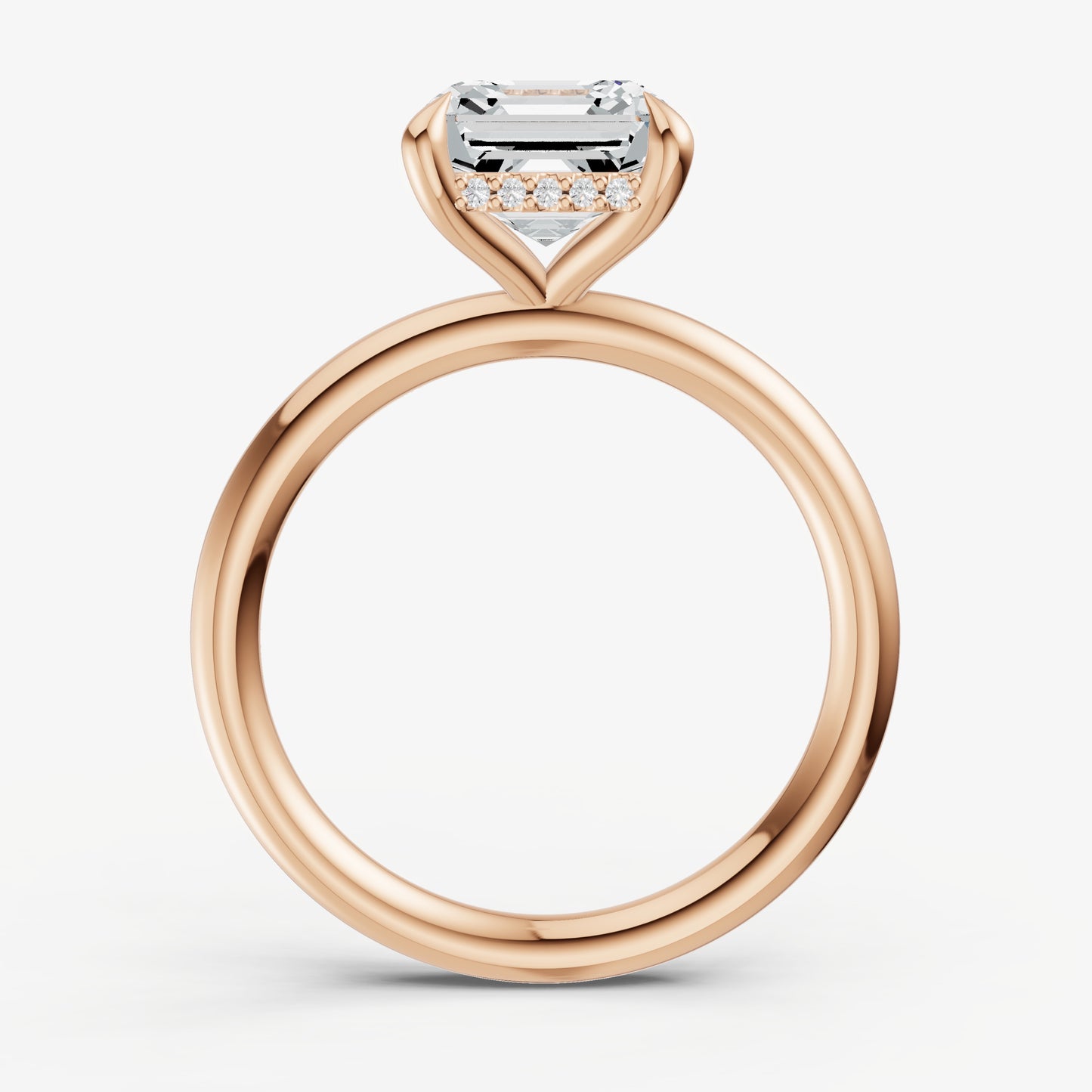 Asscher Four Claw Solitaire Engagement Ring with Hidden Halo