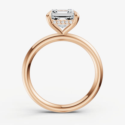 Asscher Four Claw Solitaire Engagement Ring with Hidden Halo