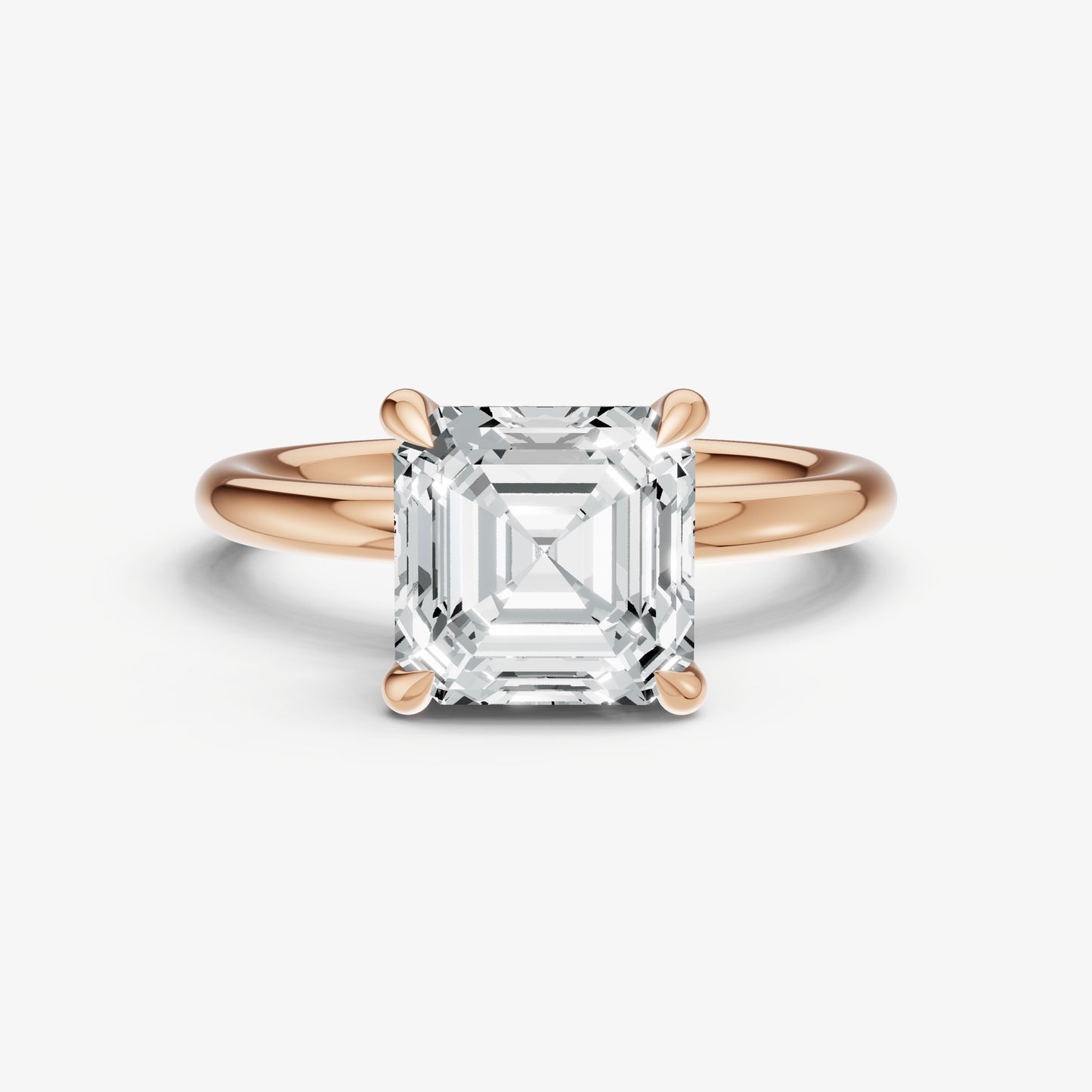 Asscher Four Claw Solitaire Engagement Ring with Hidden Halo