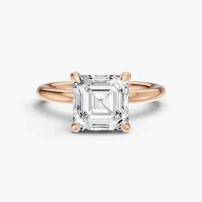 Asscher Four Claw Solitaire Engagement Ring with Hidden Halo