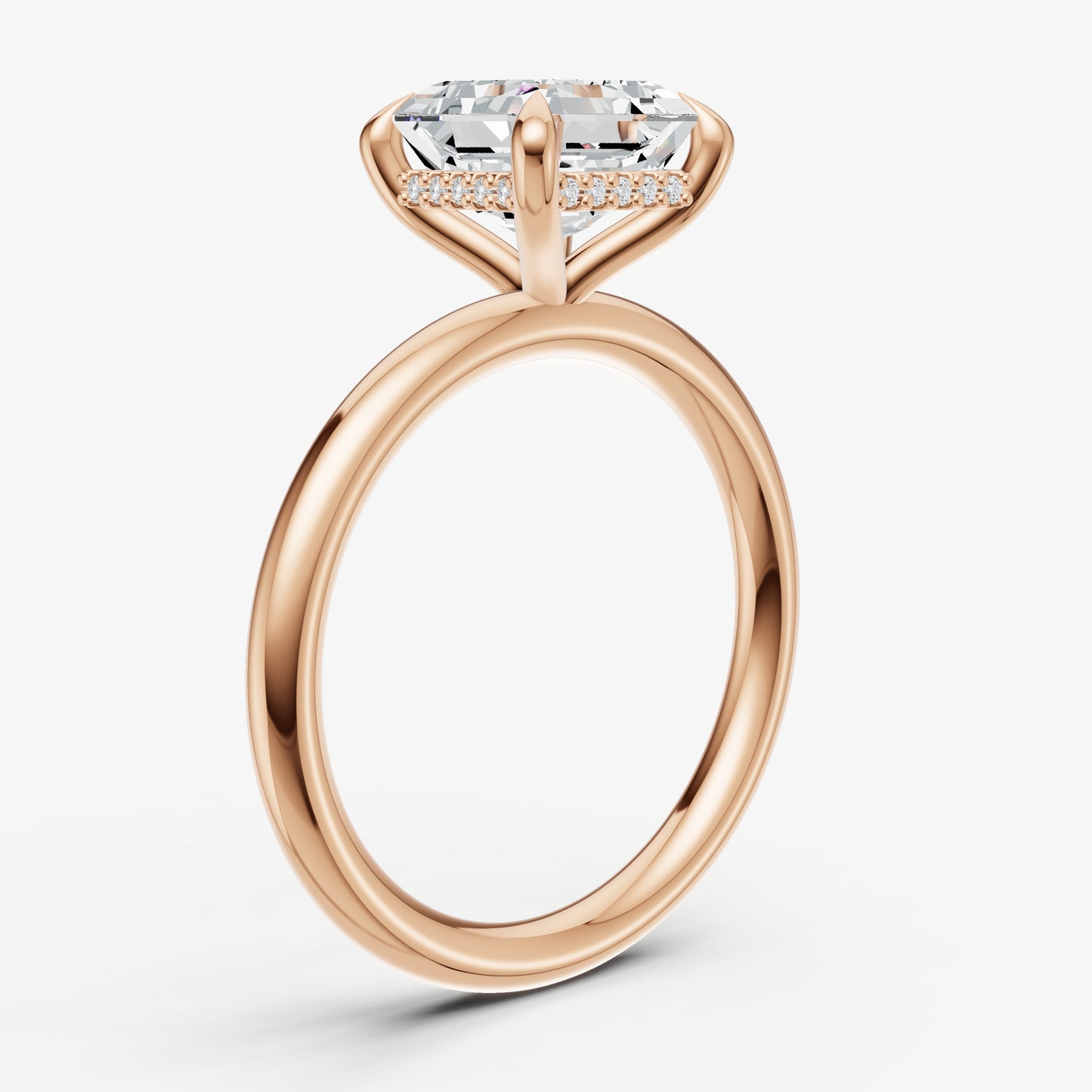 Asscher Four Claw Solitaire Engagement Ring with Hidden Halo