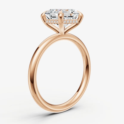 Asscher Four Claw Solitaire Engagement Ring with Hidden Halo