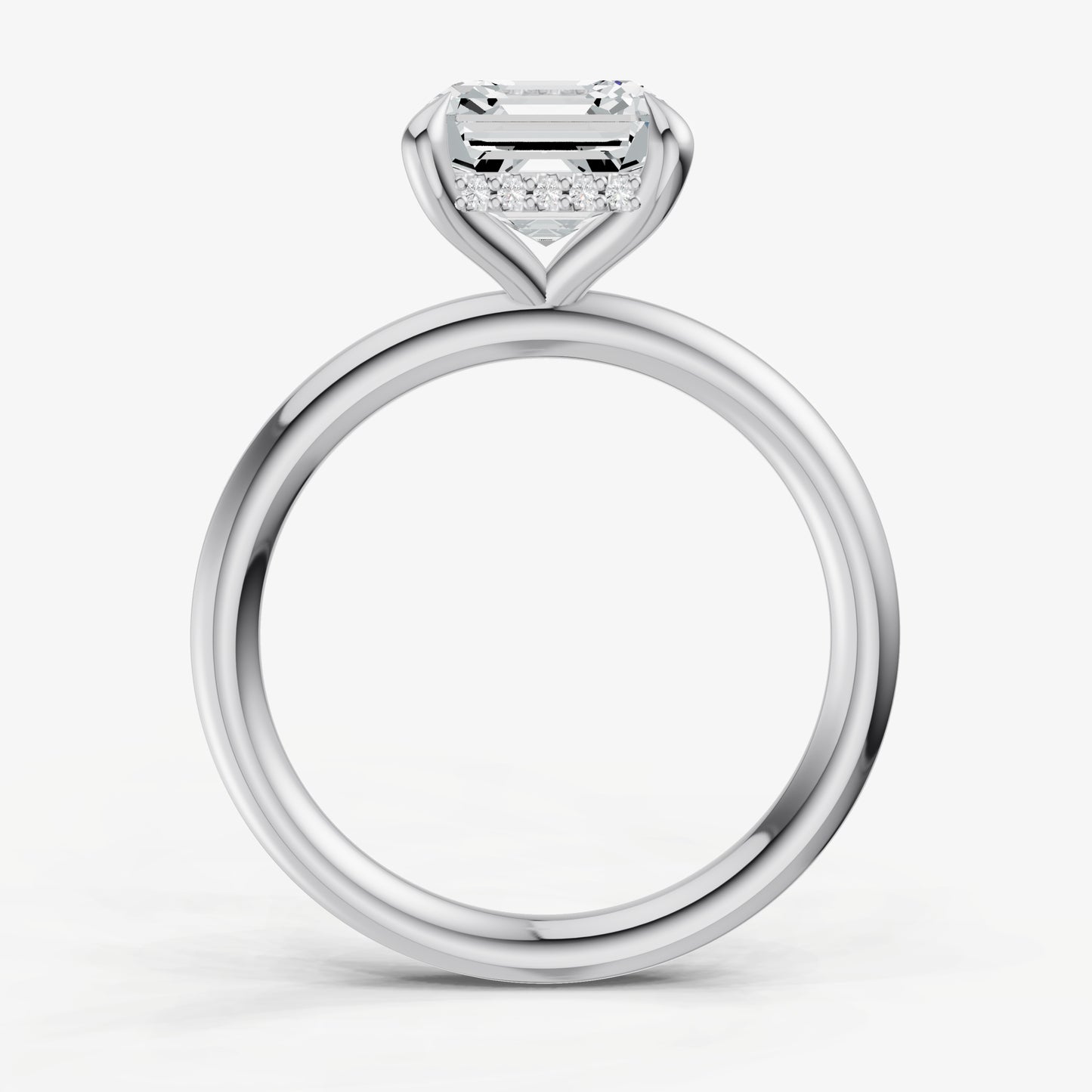 Asscher Four Claw Solitaire Engagement Ring with Hidden Halo