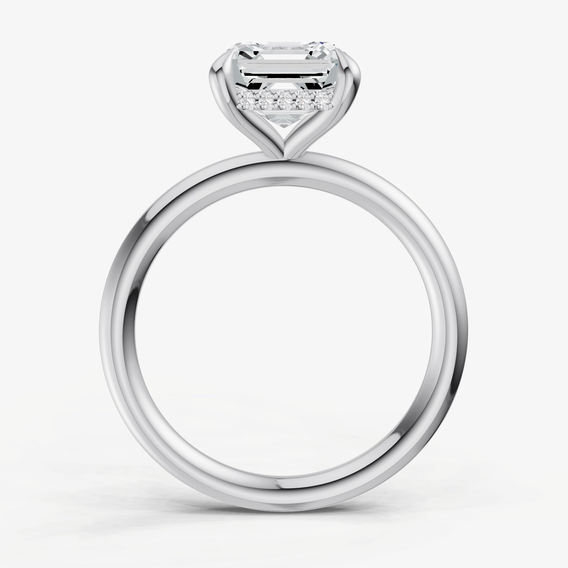 Asscher Four Claw Solitaire Engagement Ring with Hidden Halo