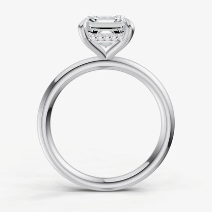 Asscher Four Claw Solitaire Engagement Ring with Hidden Halo